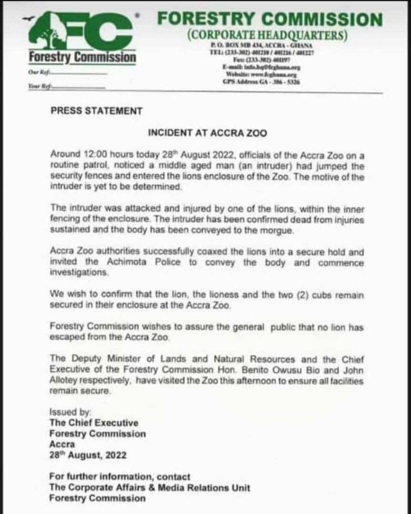 Press statement released by the Forestry Commission on 28th August 2022